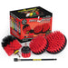 The Drillbrush 542O-7X Red Stiff Outdoor & Patio Brush Kit in front of the box it comes in.