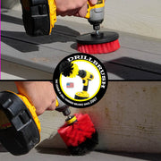 Action shots of a Stiff Red Original brush and a Stiff Red 5 inch cleaning deck steps.