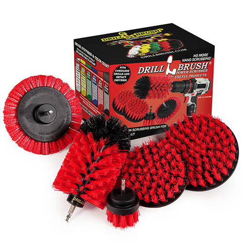5in Flat Brush, 4in Flat Brush, 2in Short Brush, and Jumbo Original all in Stiff Red - Outdoor & Patio Cleaning Products  | R-S-E542J-QC-DB