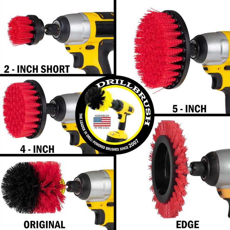 Edge, Original, 5in, 4in, & 2in Red Brushes - Stiff Bristles - Outdoor & Patio | R-S-E542O-QC-DB