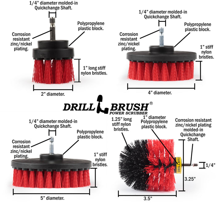 Edge, Original, 5in, 4in, & 2in Red Brushes - Stiff Bristles - Outdoor & Patio | R-S-E542O-QC-DB