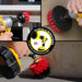 Action shots of a Stiff Red Original brush cleaning deck steps, a Stiff Red 2 inch Short Drillbrush cleaning an outdoor railing, and a Stiff Red 4 inch Drillbrush cleaning vinyl siding.