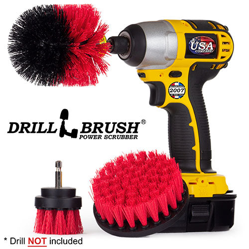 Original, 4in, and 2in Red Brushes - Stiff Bristles - Outdoor & Patio Cleaning | R-S-42O-QC-DB