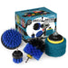 The Medium Blue Drillbrush 42O Marine & Pool Brush Kit with three Stiff Blue 4 inch Scrubbing Pads in front of it's packaging.