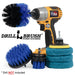 The Medium Blue 42O Marine & Pool Brush Kit with three Stiff 4 inch Pads and a 3 inch backer. The Original brush is in a cordless drill.