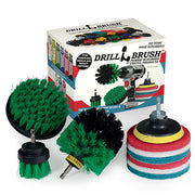 The Medium Green Drillbrush 42O Kitchen Brush Kit with six Variety 4 inch Scrubbing Pads in front of it's packaging.