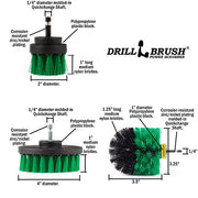 Specs for the Medium Green Original, 4 inch, and 2 inch Short drill brushes.