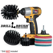 The Ultra Stiff Black 42O Grill & Industrial Brush Kit with two Very Soft, two Moderate, and two Stiff 4 inch Pads and a 3 inch backer. The Original brush is in a cordless drill.