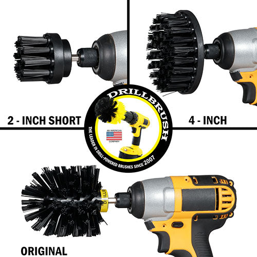 The Ultra Stiff Black 2 inch Short, 4 inch, and Original brushes in cordless drills.