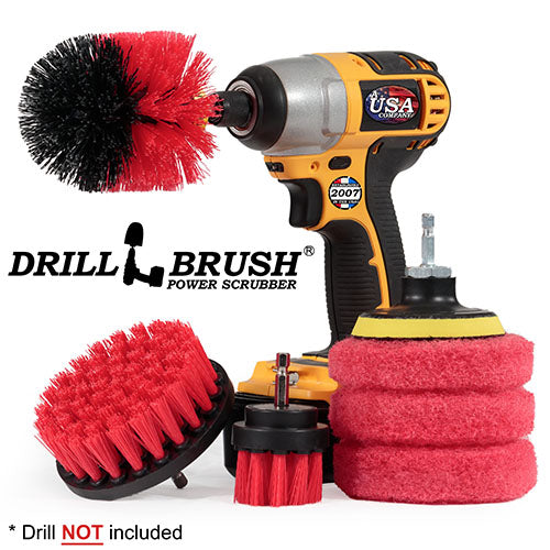 Original, 4in, & 2in Red Brushes w/4in Red Pads - Stiff - Patio & Outdoor | S-R42O-P4-3R-3V-QC-DB