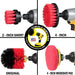 The Stiff Red 2 inch Short, 4 inch, and Original brushes, as well as the Moderate Red 4 inch Pad in cordless drills.