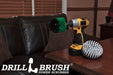 The Drillbrush Medium Green Original and Soft White 5 inch Variety Brush Kit on a wooden desk in front of a leather sofa.