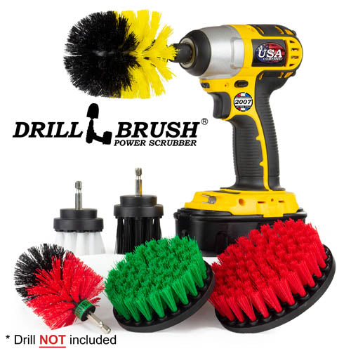 Drillbrush 542OMS-2L Variety Brush Kit with a Yellow Medium Original brush in a cordless drill.
