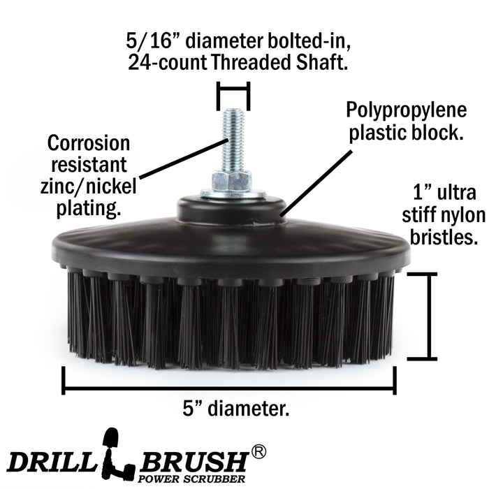 5in Black Brush - Ultra Stiff - Short Bristles - Stone & Concrete Cleaning | 5in-S-K-T-DB
