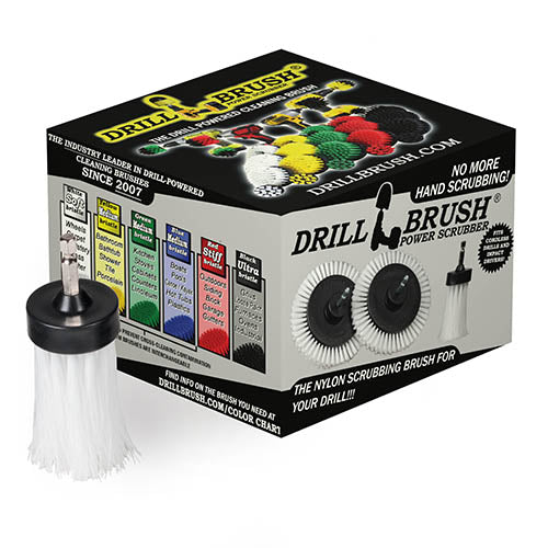 1in White Brush - Soft Stiffness - Long Bristles - Home & Auto Spot Cleaning | 1in-L-W-QC-DB