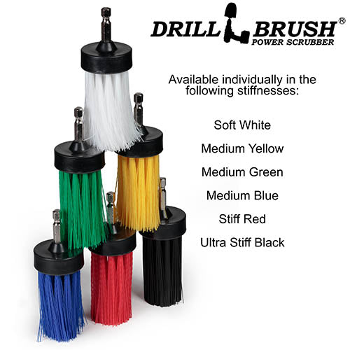 1in White Brush - Soft Stiffness - Long Bristles - Home & Auto Spot Cleaning | 1in-L-W-QC-DB
