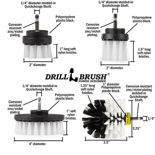 Original, 4in, 2in, & 2in-L White Brushes - Soft Bristles - Home & Auto Cleaning | W-42OS-2L-QC-DB