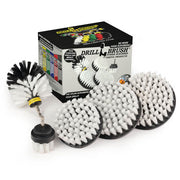 The Drillbrush 5542O Soft White Home & Auto Brush Kit in front of the box it comes in.