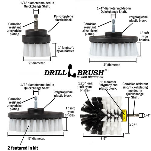 Specs for the Drillbrush 5542O Soft White Home & Auto Brush Kit.
