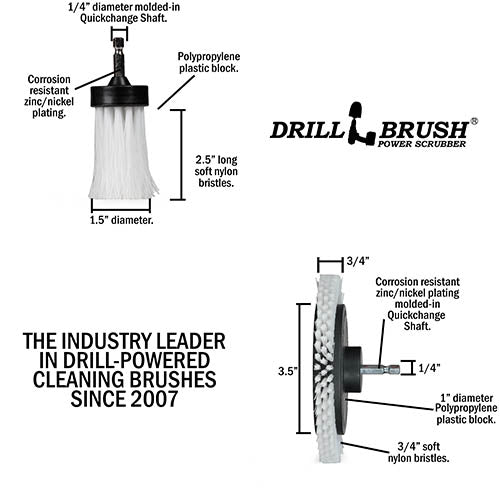 Edge x2 and 1 inch Long White Brushes - Soft Bristles - Home & Auto Cleaning | W-EES-1L-QC-DB