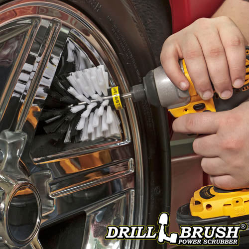 Drillbrush Original Soft White Home & Auto Brush cleaning rims.
