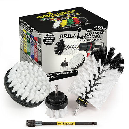 4in Flat Brush, 2in Short Brush, and Jumbo Original all in Soft White Plus 5" Extension - Automotive Cleaning kit with Extended Reach Attachment  | W-S-42J-5X-QC-DB