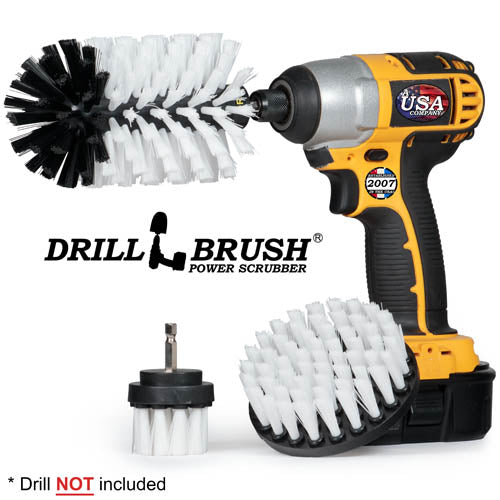 Drillbrush 42J Soft White Home & Auto Brush Kit with an Original Jumbo brush in a cordless drill.