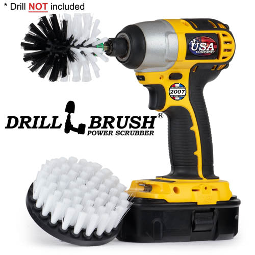 Drillbrush 4M Soft White Home & Auto Brush Kit with a Mini brush in a cordless drill.