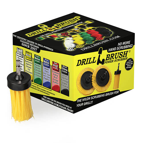 1in Yellow Brush - Medium Stiffness - Long Bristles - Bathroom Spot Cleaning | 1in-L-Y-QC-DB