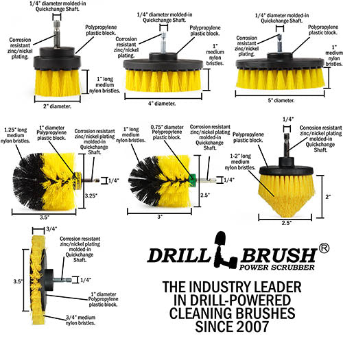 21-piece Yellow Brush Kit - Medium Bristles | Y-E542OMCS-P4-3WRB-2F-3V-5X-QC-DB