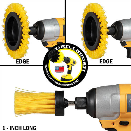 Edge x2 and 1 inch Long Yellow Brushes - Medium Bristles - Bathroom Cleaning | Y-EES-1L-QC-DB