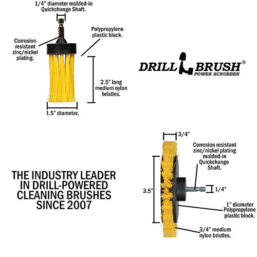Edge x2 and 1 inch Long Yellow Brushes - Medium Bristles - Bathroom Cleaning | Y-EES-1L-QC-DB