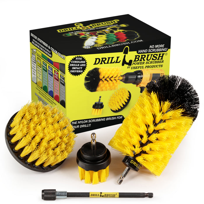 4in Flat Brush, 2in Short Brush, and Jumbo Original all in Medium Yellow Plus 5" Extension - All Purpose Cleaner with Extender  | Y-S-42J-5X-QC-DB