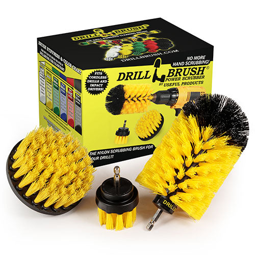 4in Flat Brush, 2in Short Brush, and Jumbo Original all in Medium Stiffness Yellow - Bathroom Accessories Cleaning Set | Y-S-42J-QC-DB