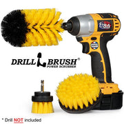 Drillbrush 42J Medium Yellow Bathroom Brush Kit with an Original Jumbo brush in a cordless drill.