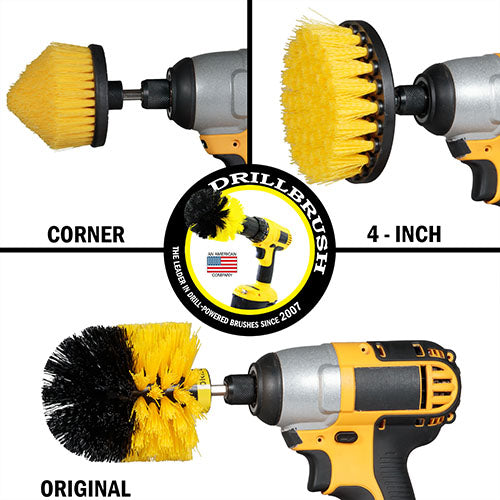 Original, 4in, and Corner Yellow Brushes - Medium Stiffness - Bathroom & Shower Cleaning | Y-S-4CO-QC-DB