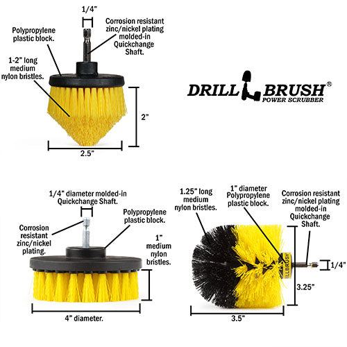 Original, 4in, and Corner Yellow Brushes - Medium Stiffness - Bathroom & Shower Cleaning | Y-S-4CO-QC-DB