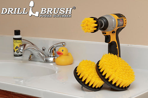 5in, 4in, and 2in Yellow Brushes - Medium Bristles - Bathroom & Shower Cleaning | Y-S-542-QC-DB