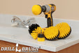 Medium Yellow Drillbrush 542CO kit with a cordless drill on countertop in a Bathroom.