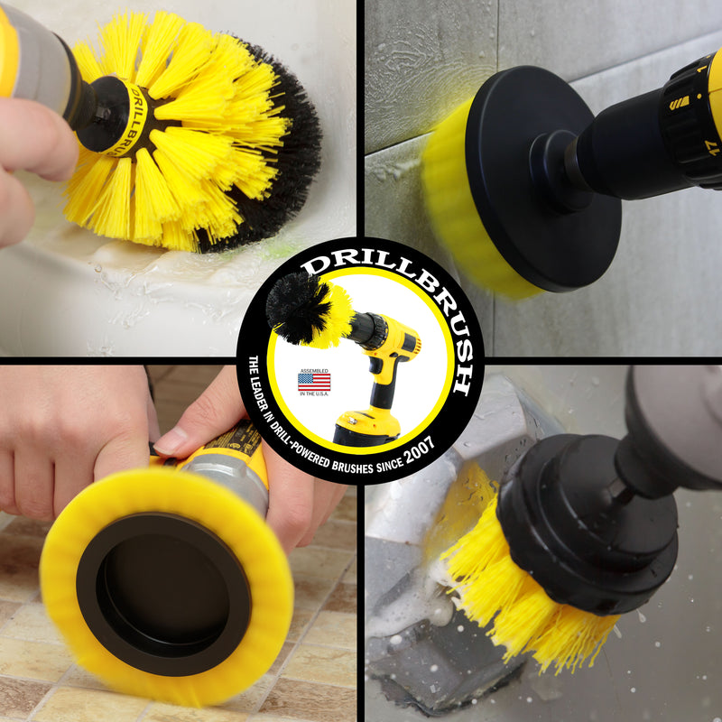 Edge, Original, 4in, & 2in Yellow Brushes - Medium Stiffness - Bathroom & Shower Cleaning | Y-S-E42O-QC-DB