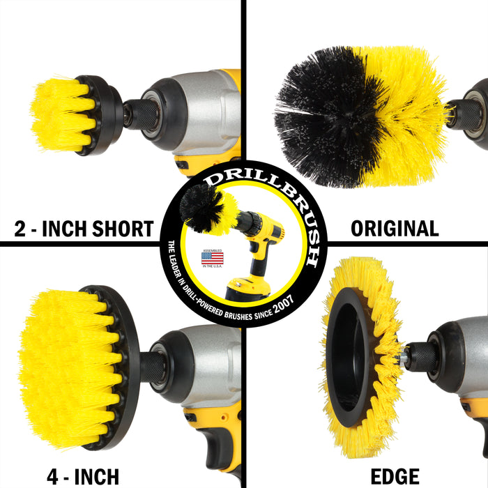 Edge, Original, 4in, & 2in Yellow Brushes - Medium Stiffness - Bathroom & Shower Cleaning | Y-S-E42O-QC-DB