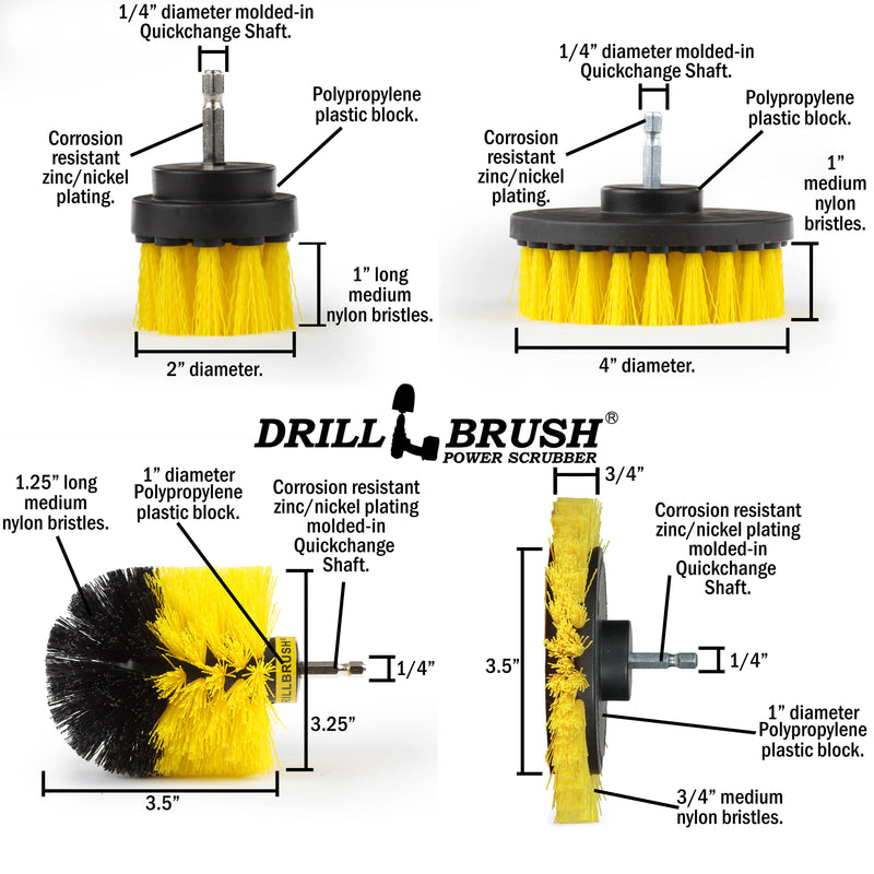 Edge, Original, 4in, & 2in Yellow Brushes - Medium Stiffness - Bathroom & Shower Cleaning | Y-S-E42O-QC-DB