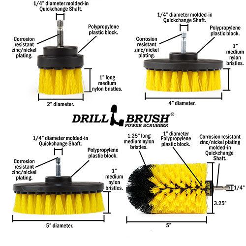 5in Flat Brush, 4in Flat Brush, 2in Short Brush, and Jumbo Original all in Medium Yellow - Bathroom Cleaning Products  | Y-S-E542J-QC-DB